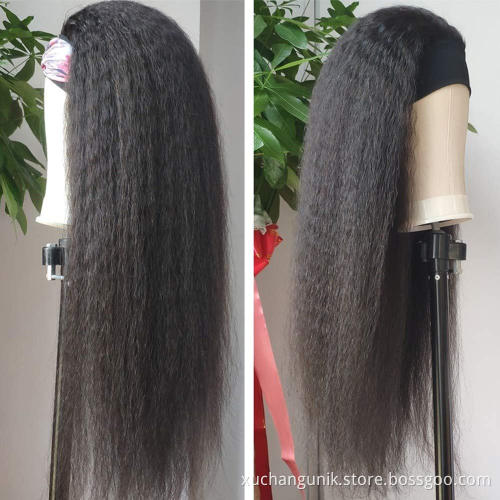 Uniky Wholesale Pre Plucked Cambodian Virgin Hair Wig Lace Front Natural Hairline Kinky Straight Human Hair 4*4 Closure Lace Wig